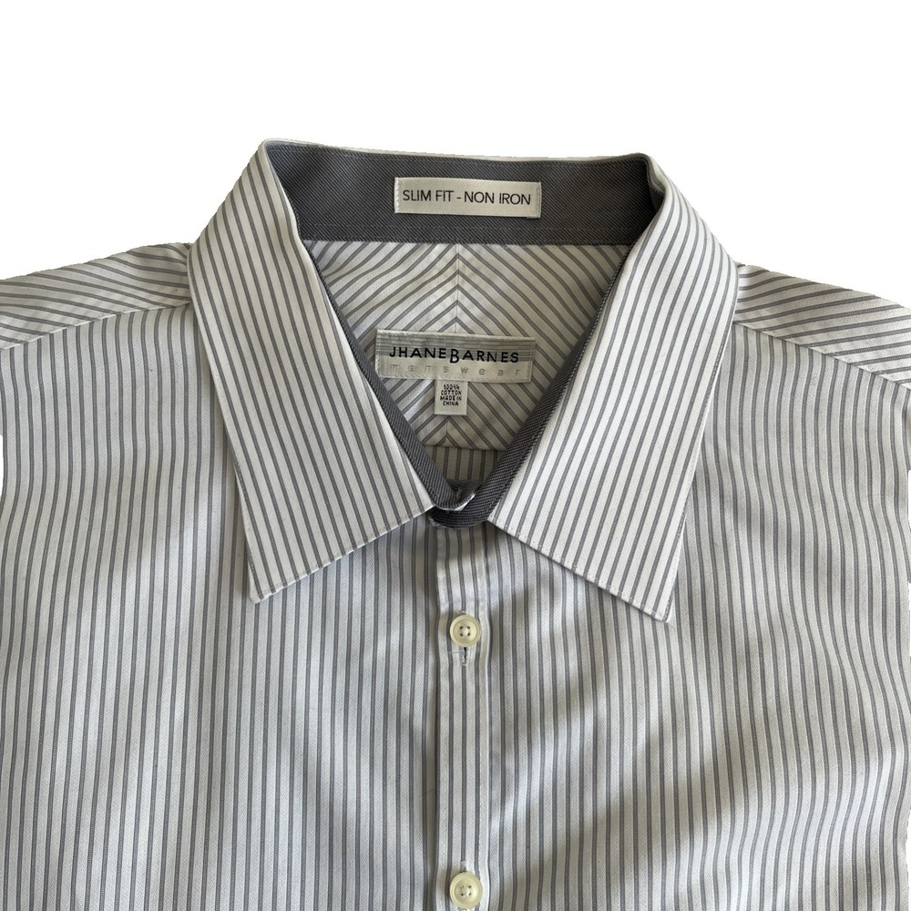 Jhane Barnes Shirt Men's Gray 18.5 36/37 Tall Pinstripe Button Up Slim Fit